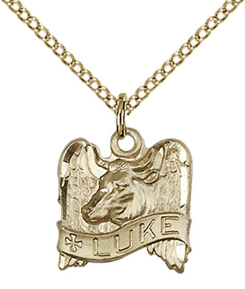 14KT GOLD FILLED ST LUKE PENDANT WITH CHAIN - 1/2" x 1/2"