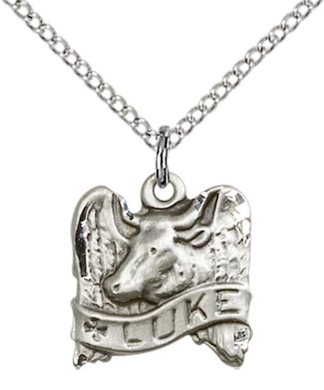 STERLING SILVER ST LUKE PENDANT WITH CHAIN - 1/2" x 1/2"