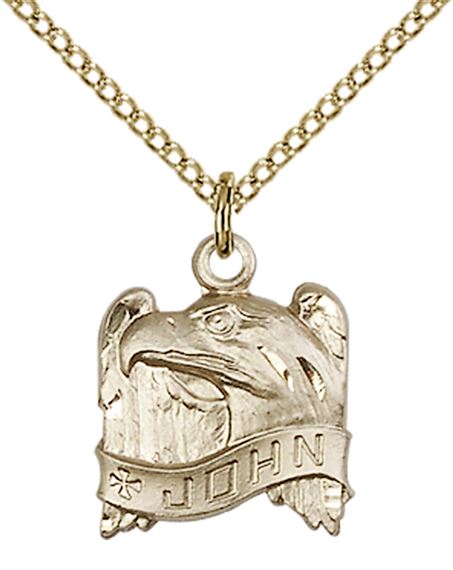 14KT GOLD FILLED ST JOHN PENDANT WITH CHAIN - 5/8" x 1/2"