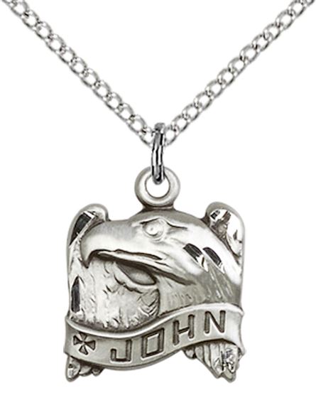 STERLING SILVER ST JOHN PENDANT WITH CHAIN - 5/8" x 1/2"