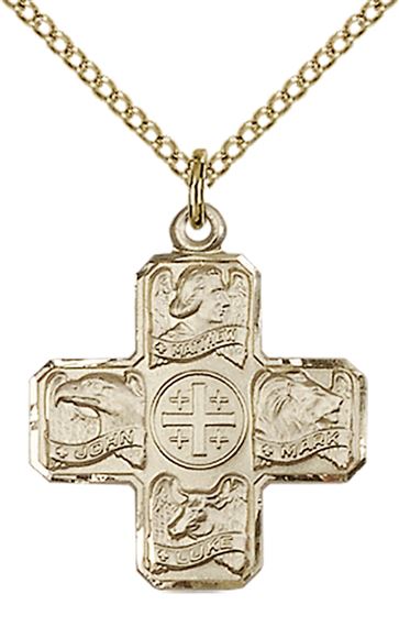 14KT GOLD FILLED EVANGELIST PENDANT WITH CHAIN - 7/8" x 3/4"