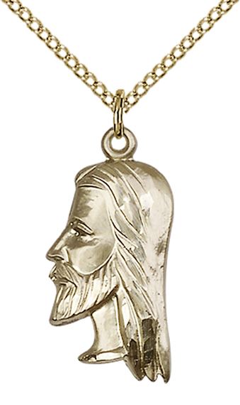 14KT GOLD FILLED CHRIST HEAD PENDANT WITH CHAIN - 7/8" x 3/8"