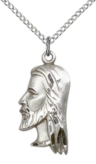 STERLING SILVER CHRIST HEAD PENDANT WITH CHAIN - 7/8" x 3/8"