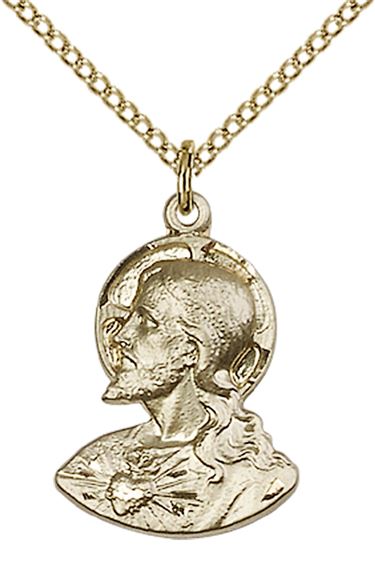 14KT GOLD FILLED HEAD OF CHRIST PENDANT WITH CHAIN - 3/4" x 1/2"