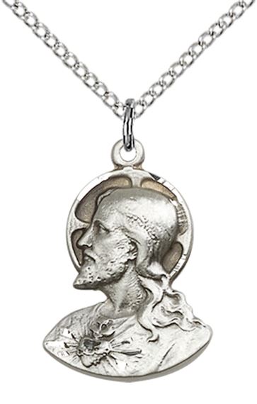 STERLING SILVER HEAD OF CHRIST PENDANT WITH CHAIN - 3/4" x 1/2"
