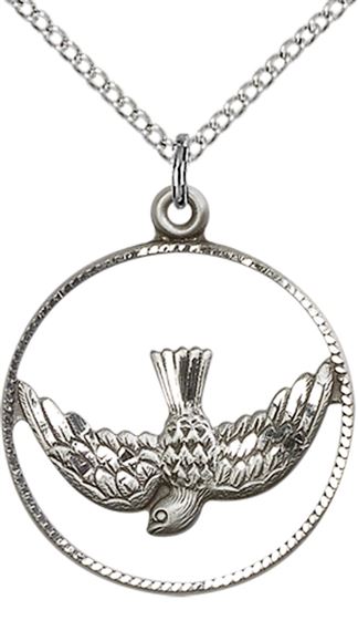 STERLING SILVER HOLY SPIRIT PENDANT WITH CHAIN - 1" x 7/8"