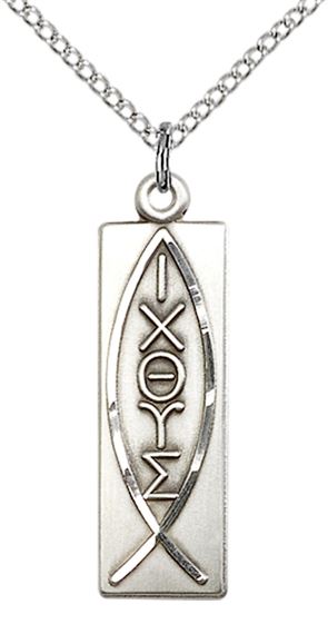 STERLING SILVER FISH PENDANT WITH CHAIN - 1 1/8" x 1/4"