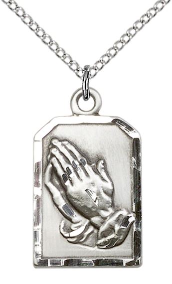 STERLING SILVER PRAYING HANDS PENDANT WITH CHAIN - 7/8" x 1/2"