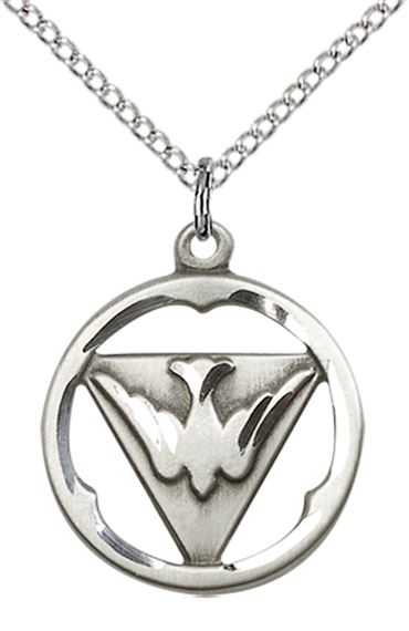 STERLING SILVER HOLY SPIRIT PENDANT WITH CHAIN - 3/4" x 5/8"