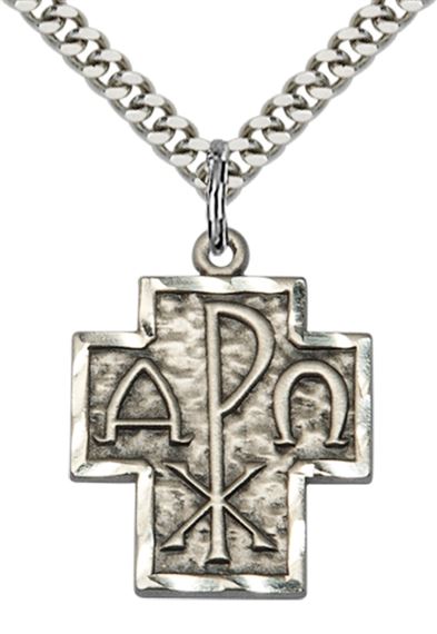 STERLING SILVER ALPHA & OMEGA PENDANT WITH CHAIN - 7/8" x 3/4"