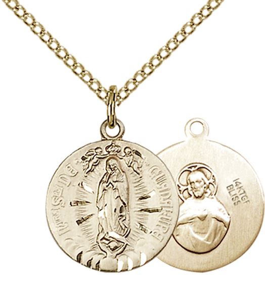 14KT GOLD FILLED OUR LADY OF GUADALUPE PENDANT WITH CHAIN - 5/8" x 1/2"
