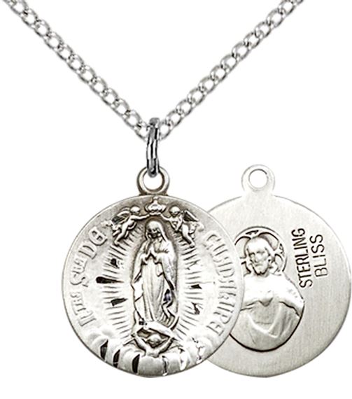 STERLING SILVER OUR LADY OF GUADALUPE PENDANT WITH CHAIN - 5/8" x 1/2"