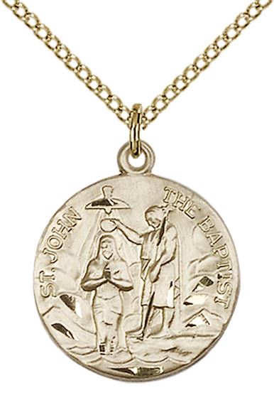 14KT GOLD FILLED ST JOHN THE BAPTIST PENDANT WITH CHAIN - 3/4" x 5/8"