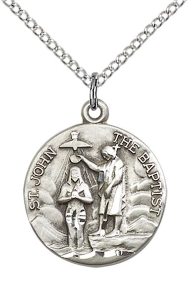 STERLING SILVER ST JOHN THE BAPTIST PENDANT WITH CHAIN - 3/4" x 5/8"