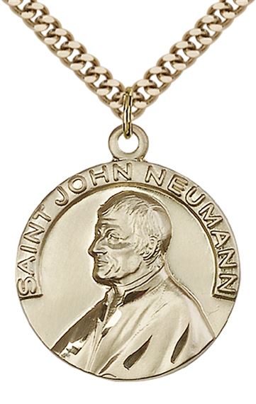 14KT GOLD FILLED ST JOHN NEUMANN PENDANT WITH CHAIN - 1" x 7/8"