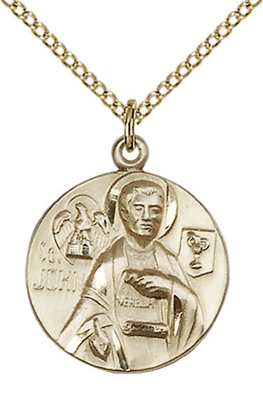 14KT GOLD FILLED ST JOHN THE EVANGELIST PENDANT WITH CHAIN - 3/4" x 5/8"
