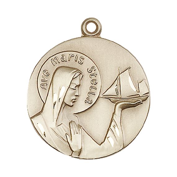 14KT GOLD OUR LADY STAR OF THE SEA MEDAL - 1" x 7/8"