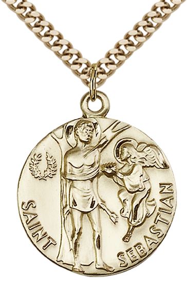 14KT GOLD FILLED ST SEBASTIAN PENDANT WITH CHAIN - 1" x 7/8"