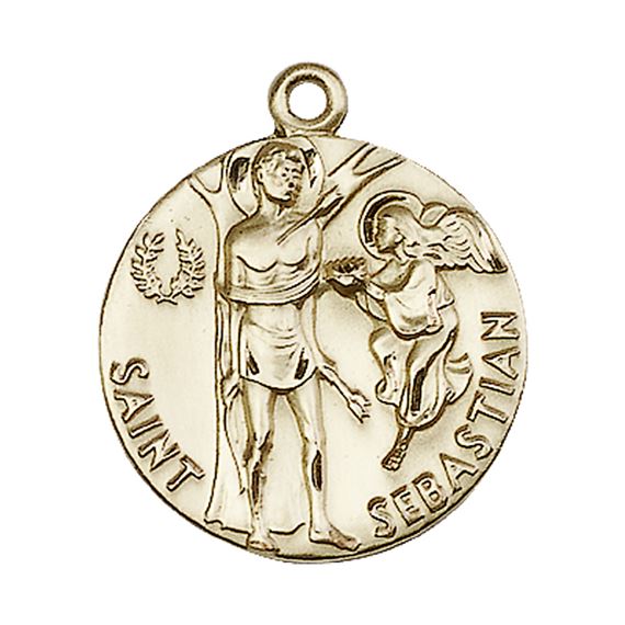 14KT GOLD ST SEBASTIAN MEDAL - 1" x 7/8"