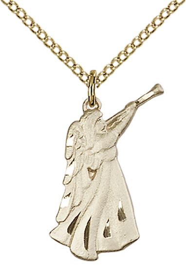 14KT GOLD FILLED GUARDIAN ANGEL PENDANT WITH CHAIN - 7/8" x 1/2"