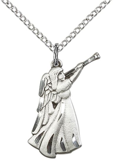 STERLING SILVER GUARDIAN ANGEL PENDANT WITH CHAIN - 7/8" x 1/2"