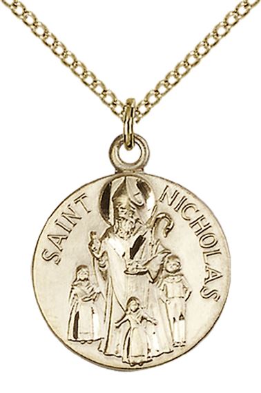 14KT GOLD FILLED ST NICHOLAS PENDANT WITH CHAIN - 3/4" x 5/8"