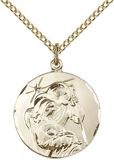 14KT GOLD FILLED HOLY FAMILY PENDANT WITH CHAIN - 3/4" x 5/8"