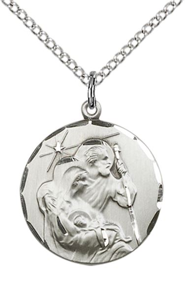 STERLING SILVER HOLY FAMILY PENDANT WITH CHAIN - 3/4" x 5/8"