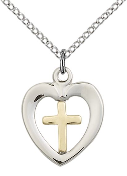 GF-SS HEART CROSS PENDANT WITH CHAIN - 5/8" x 1/2"