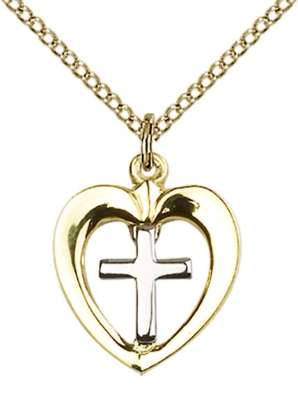 SS-GF HEART CROSS PENDANT WITH CHAIN