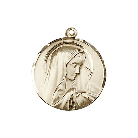 14KT GOLD SORROWFUL MOTHER MEDAL - 3/4" x 5/8"