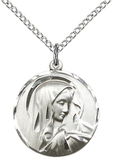 STERLING SILVER SORROWFUL MOTHER PENDANT WITH CHAIN - 3/4" x 5/8"