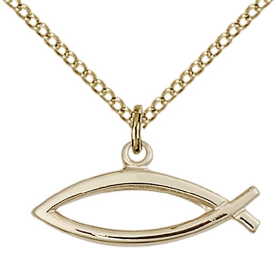 14KT GOLD FILLED FISH PENDANT WITH CHAIN - 3/8" x 3/4"