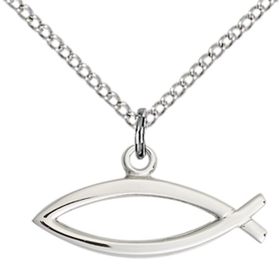 STERLING SILVER FISH PENDANT WITH CHAIN - 3/8" x 3/4"