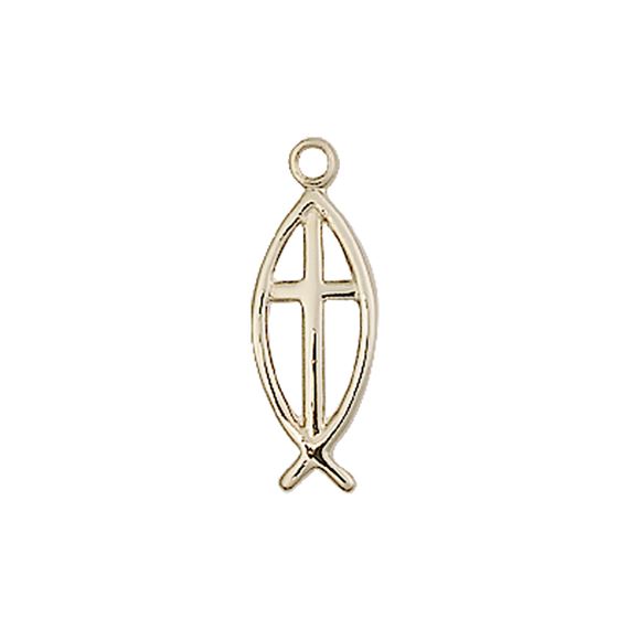 14KT GOLD FISH CROSS MEDAL - 3/4" x 1/4"