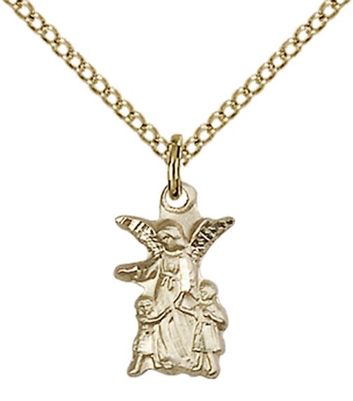 14KT GOLD FILLED GUARDIAN ANGEL PENDANT WITH CHAIN - 1/2" x 1/4"