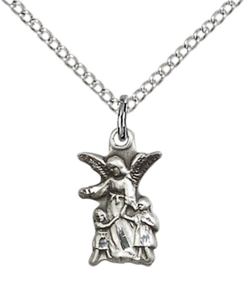 STERLING SILVER GUARDIAN ANGEL PENDANT WITH CHAIN - 1/2" x 1/4"