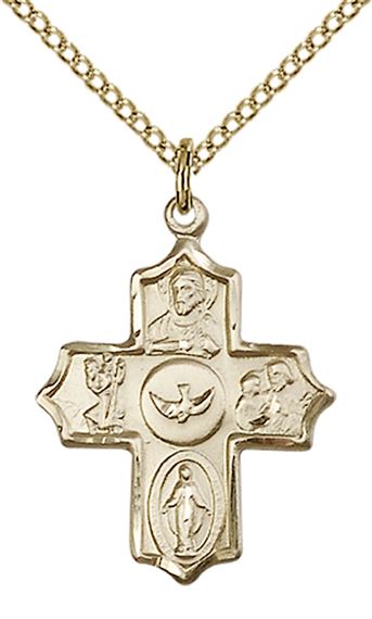 14KT GOLD FILLED 5-WAY PENDANT WITH CHAIN - 7/8" x 5/8"