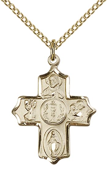 14KT GOLD FILLED 4-WAY PENDANT WITH CHAIN - 7/8" x 5/8"