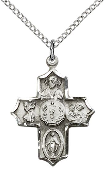 STERLING SILVER 4-WAY PENDANT WITH CHAIN - 7/8" x 5/8"