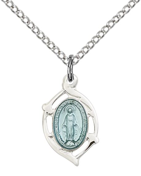 STERLING SILVER MIRACULOUS PENDANT WITH CHAIN - 5/8" x 3/8"
