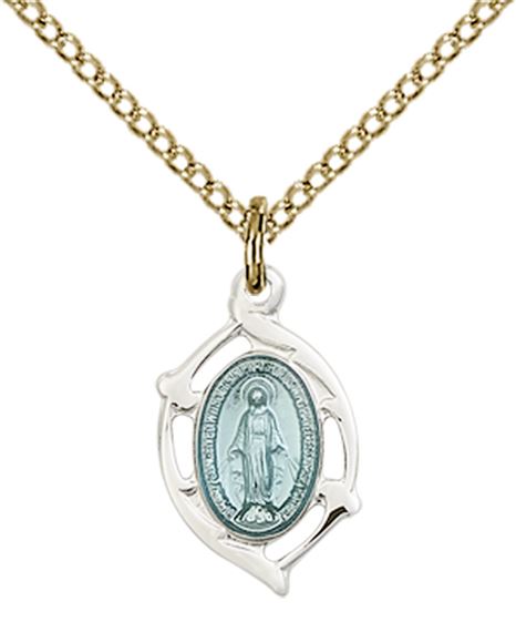 GOLD PLATE ON STERLING SILVER MIRACULOUS PENDANT WITH CHAIN - 5/8" x 3/8"