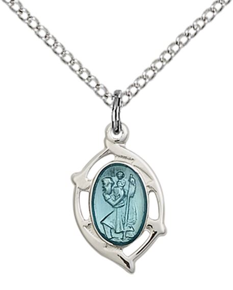 STERLING SILVER ST CHRISTOPHER PENDANT WITH CHAIN - 5/8" x 3/8"