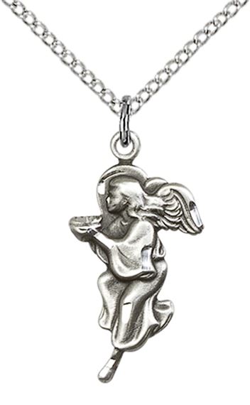STERLING SILVER GUARDIAN ANGEL PENDANT WITH CHAIN - 7/8" x 3/8"