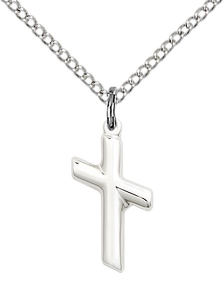STERLING SILVER CROSS PENDANT WITH CHAIN - 5/8" x 1/4"