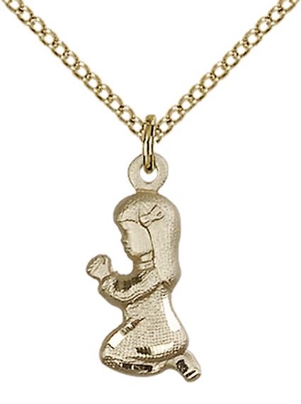 14KT GOLD FILLED PRAYING GIRL PENDANT WITH CHAIN - 5/8" x 1/4"