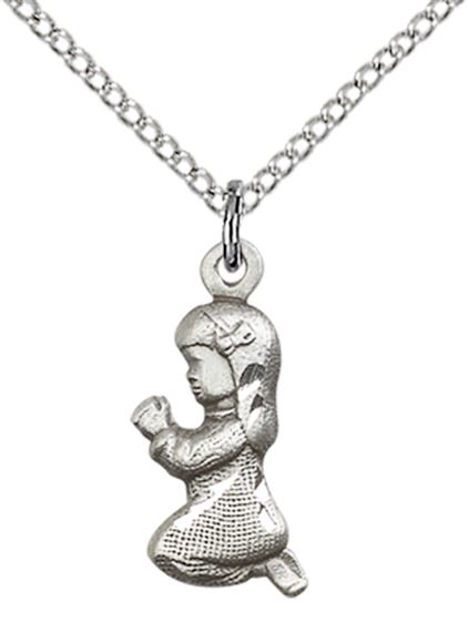 STERLING SILVER PRAYING GIRL PENDANT WITH CHAIN - 5/8" x 1/4"