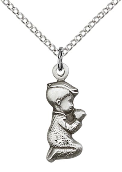 STERLING SILVER PRAYING BOY PENDANT WITH CHAIN - 3/4" x 1/4"