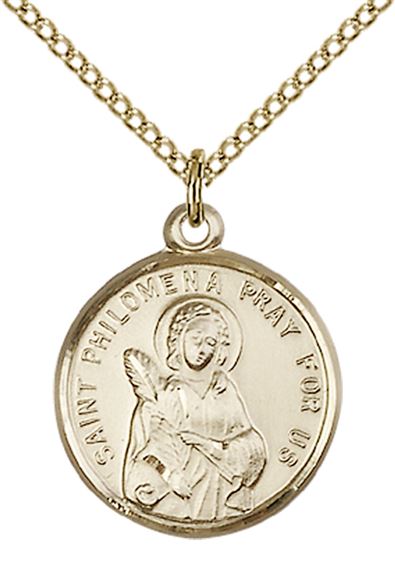 14KT GOLD FILLED ST PHILOMENA PENDANT WITH CHAIN - 3/4" x 5/8"