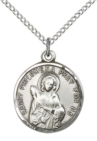 STERLING SILVER ST PHILOMENA PENDANT WITH CHAIN - 3/4" x 5/8"